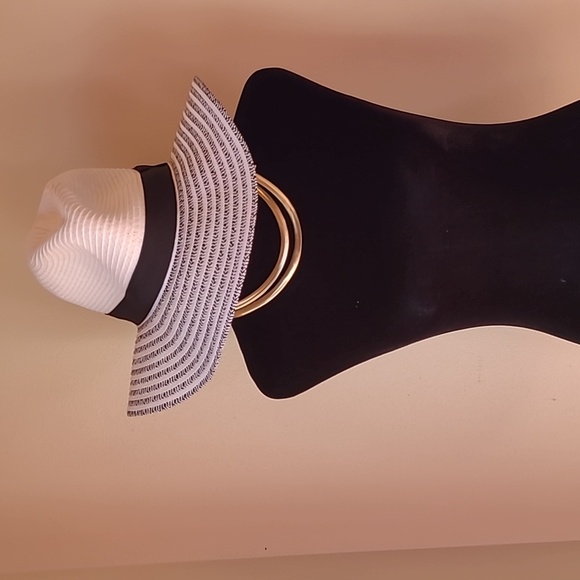 3/$15 Floppy hats, tan/gold sequins, white/black ribbon, black/metallic silver - Picture 4 of 4